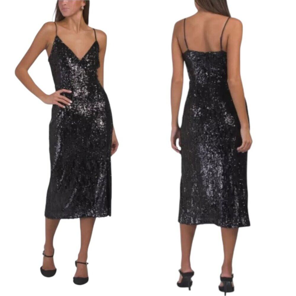 Ramy Brook Leanne Black Sequin Midi Dress Size 6 NWT $565 MSRP